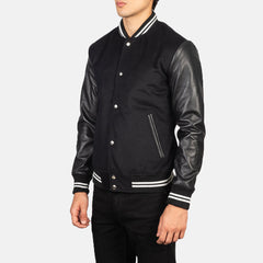 Uldon Black Stripe Leather Varsity Jacket