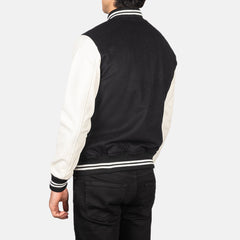 Uldon Black White Open Shirt Leather Varsity Jacket