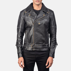 Yabion Black Leather Biker Jacket