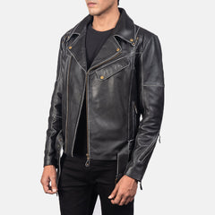 Yabion Black Leather Biker Jacket
