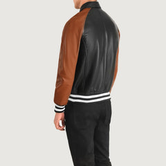 Paget Black Brown Leather Varsity Jacket