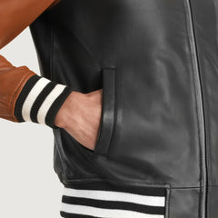 Paget Black Brown Leather Varsity Jacket