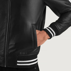 Paget Black Leather Varsity Jacket