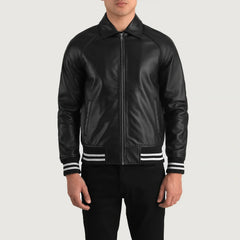 Paget Black Leather Varsity Jacket