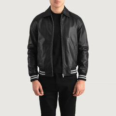 Paget Black Leather Varsity Jacket
