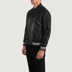 Paget Black Leather Varsity Jacket