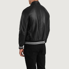Paget Black Leather Varsity Jacket