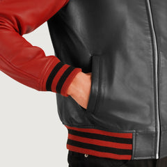 Paget Black Red Leather Varsity Jacket
