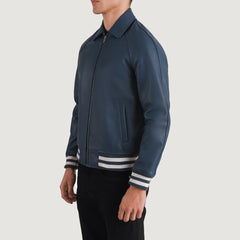 Paget Blue Leather Varsity Jacket