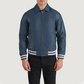 Paget Blue Leather Varsity Jacket