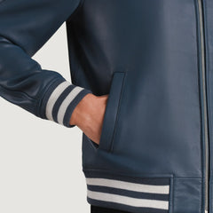 Paget Blue Leather Varsity Jacket