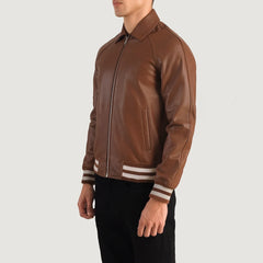 Paget Brown Leather Varsity Jacket