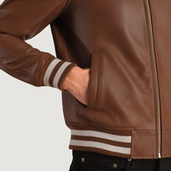 Paget Brown Leather Varsity Jacket
