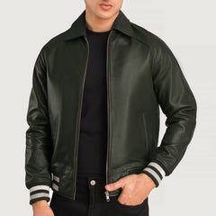 Paget Green Leather Varsity Jacket