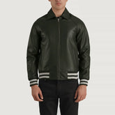 Paget Green Leather Varsity Jacket
