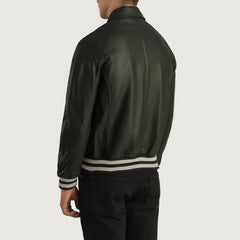 Paget Green Leather Varsity Jacket