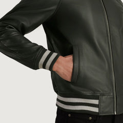 Paget Green Leather Varsity Jacket