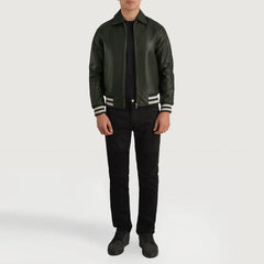 Paget Green Leather Varsity Jacket
