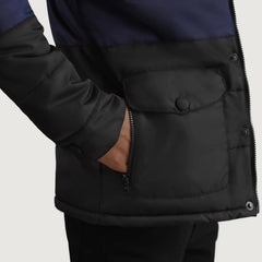 Zepis Black Blue Leather Hooded Jacket