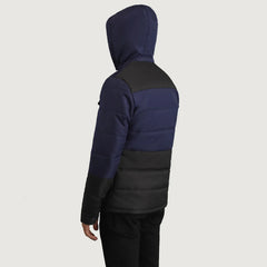 Zepis Black Blue Leather Hooded Jacket