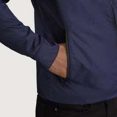 Makas Blue Leather Hooded Jacket