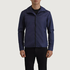 Makas Blue Leather Hooded Jacket