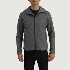 Makas Grey Leather Hooded Jacket