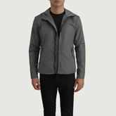 Makas Grey Leather Hooded Jacket