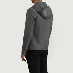 Makas Grey Leather Hooded Jacket