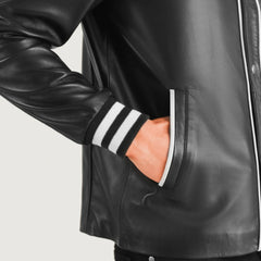 Kamix Black Leather Varsity Jacket