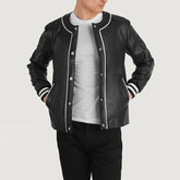 Kamix Black Leather Varsity Jacket