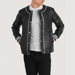 Kamix Black Leather Varsity Jacket