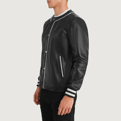 Kamix Black Leather Varsity Jacket