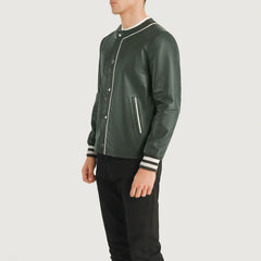 Kamix Green Leather Varsity Jacket