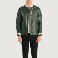 Kamix Green Leather Varsity Jacket