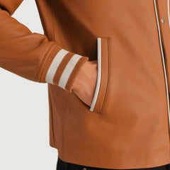 Kamix Brown Leather Varsity Jacket