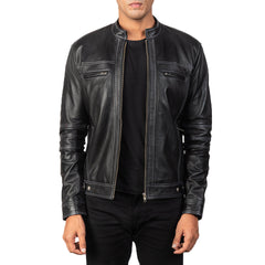 Virer Black Leather Biker Jacket