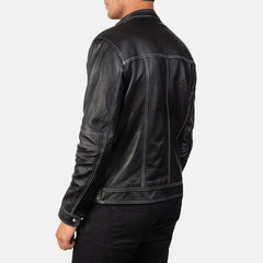 Virer Black Leather Biker Jacket