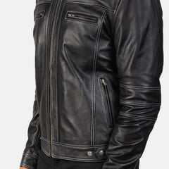 Virer Black Leather Biker Jacket