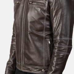 Virer Brown Leather Biker Jacket