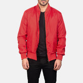 Vevet Red Leather Bomber Jacket