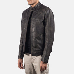 Vetin Brown Leather Biker Jacket
