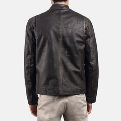 Vetin Brown Leather Biker Jacket