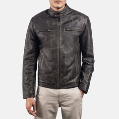 Vetin Brown Leather Biker Jacket