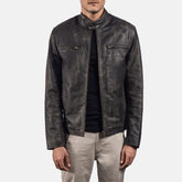 Vetin Brown Leather Biker Jacket