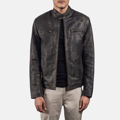 Vetin Brown Leather Biker Jacket