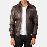 Kolor Brown Leather Bomber Jacket