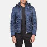 Pagion Blue Leather Quilted Hooded Jacket