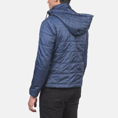 Pagion Blue Leather Quilted Hooded Jacket