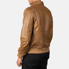 Komin Brown Leather Bomber Jacket